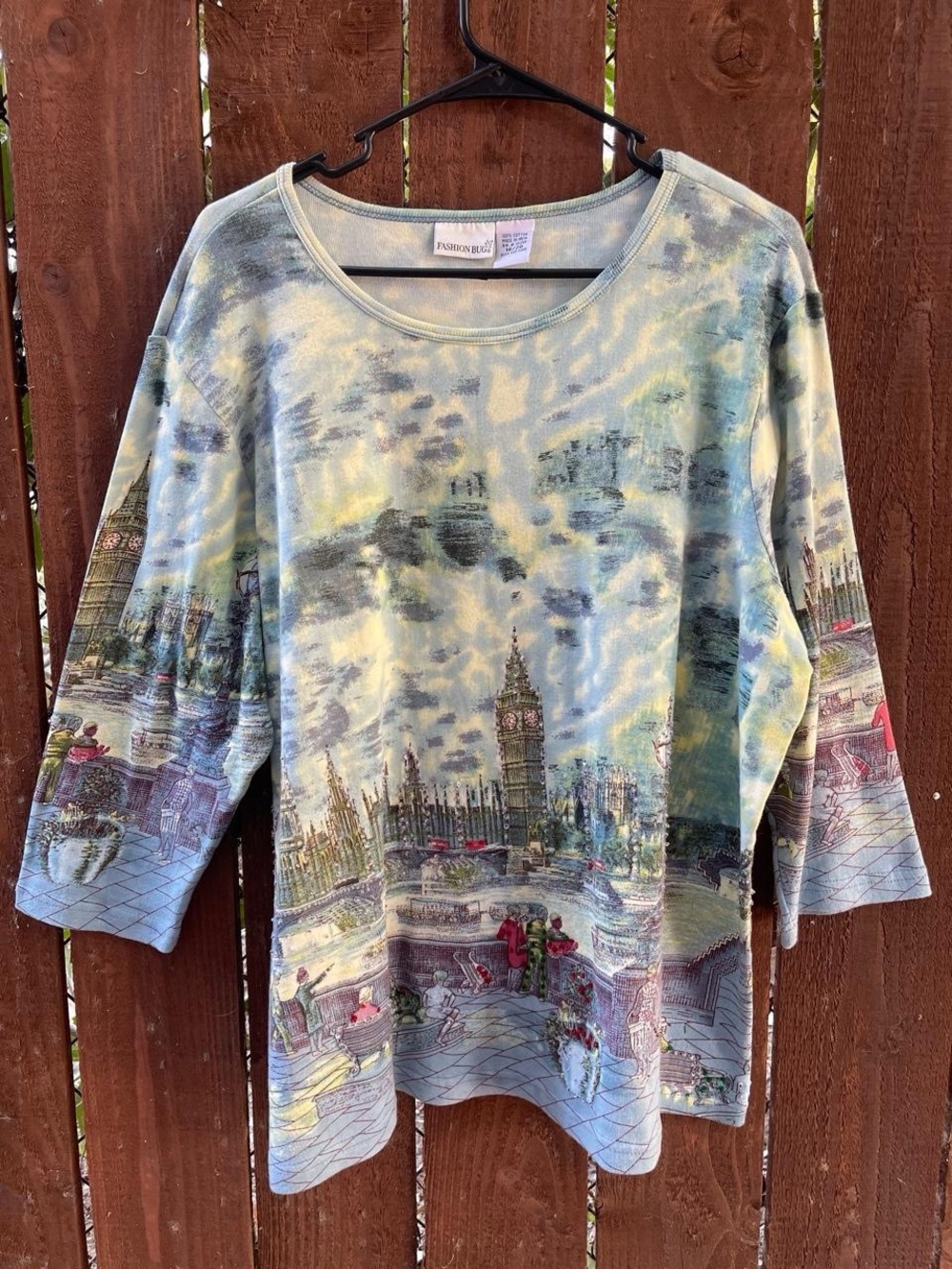 Fashion Bug London Skyline, Big Ben Artsy Graphic, Cotton 3/4 Sleeve Top 18/20